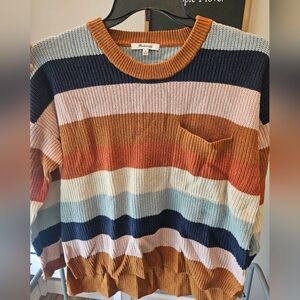 Madewell Thompson Pocket Crewneck Pullover Sweater Rainbow size Medium